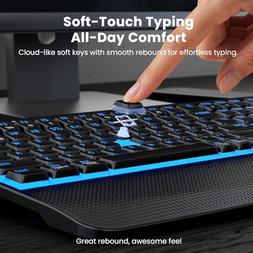 Image of SABLUTE Wireless Keyboard and Mouse Combo, Rechargeable 4000mAh Light up Quiet Keyboard with Wrist Rest & Phone Holder, Ergonomic Silent Typing for PC /Mac /Laptop /Windows /Chrome OS