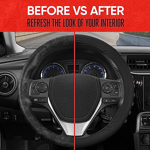 Image of Motor Trend FlexGrip Steering Wheel Cover for Cars - Standard 15 inch Car Steering Wheel Cover, Black and Charcoal Gray Steering Wheel Protector for Auto Truck Van SUV