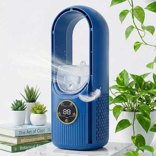 Bladeless Desk Fan USB Table Fan 6 Speed | Aishini Adjustable Powerful Motor Safety Design | Desktop Misting Fan Bladeless Safe Design Lightweight Portable for Indoor Use Quiet Operations | 100ml Wate