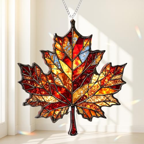 Autumn Decor Maple Leaf Suncatcher Acrylic Suncatchers for Windows Hanging Thanksgiving Maple Leaves Fall Ornaments Fall Home Decor Christmas Tree Hanging