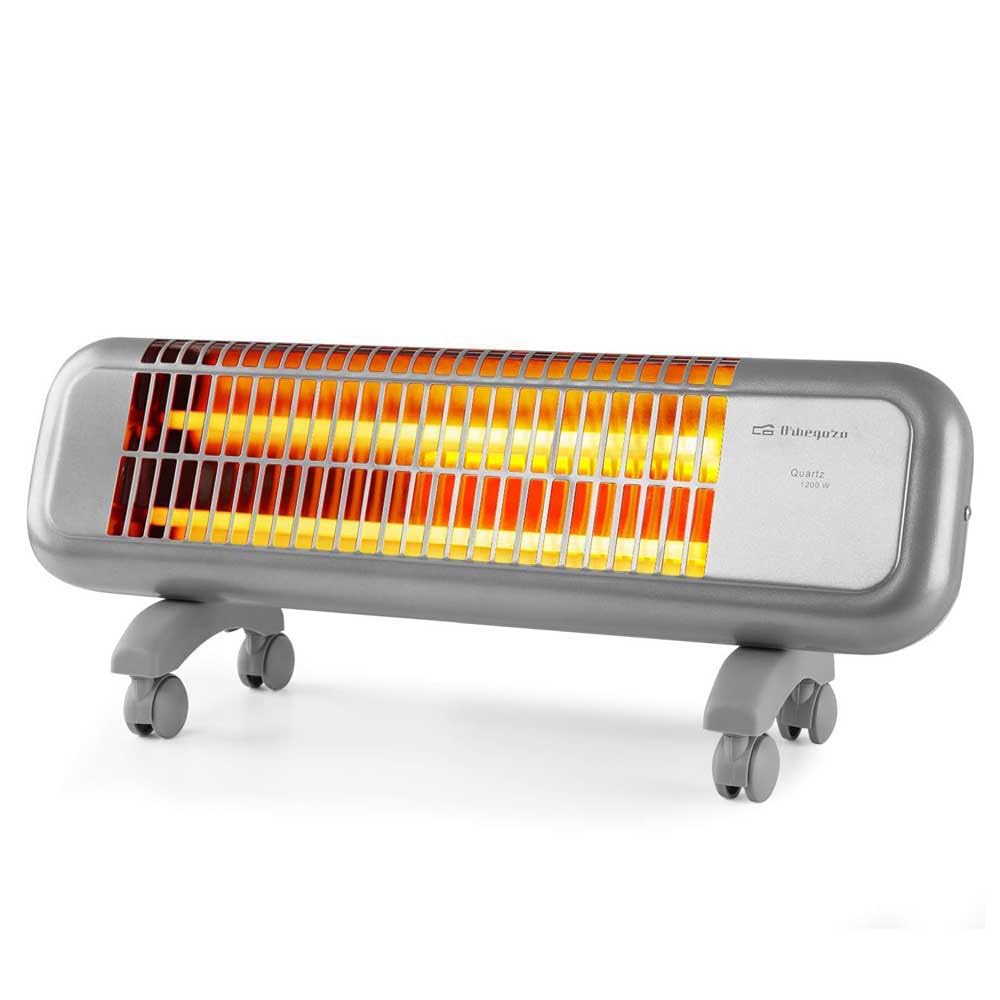 Orbegozo BPM 0105 - Estufa de cuarzo, 2 niveles de potencia, 2 barras de cuarzo, sistema antivuelco, ruedas de transporte, 1200 W