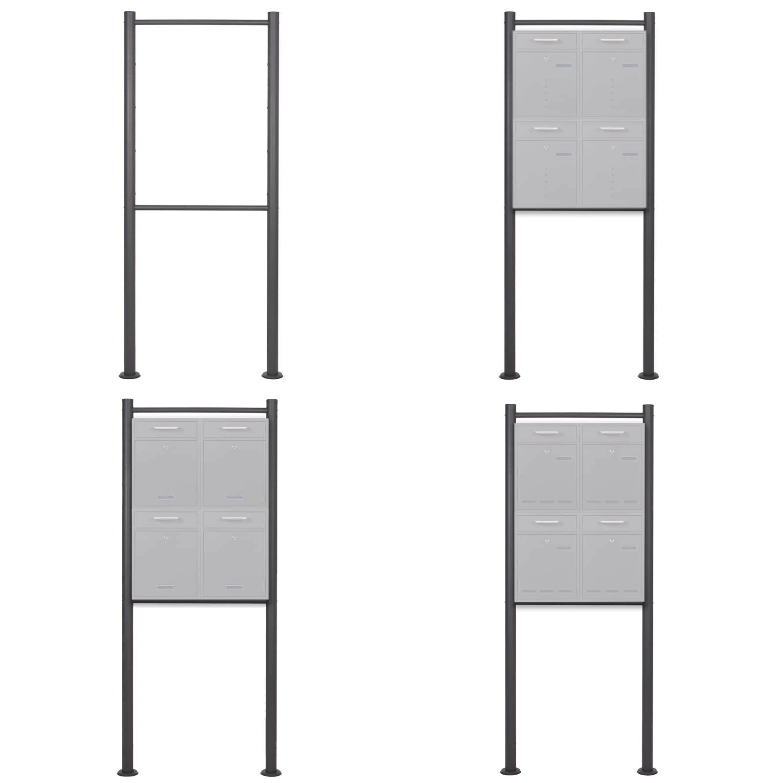 Wiltec Support pour 4 boîtes aux Lettres, 700 x 50 x 1703 mm, Anthracite, Poteau Mailbox, Piquet pour boîte à Lettres sur Pied