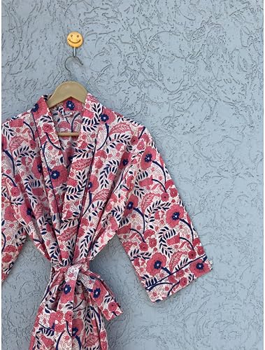 Image of Hand block print Cotton Kimono bikini cover up,Indian Hand block print Cotton Bath Robe,Swim Wear,Nighrwere Dressing Gown
