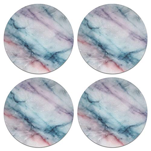 CARIBOU Coasters Purple Green Pink Marble Design Absorbent ROUND Fabric Felt Neoprene Coasters for Drinks 4pcs Set