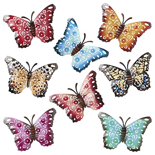 GPH™ Gift Set of 8 Decorative 3D Garden Butterfly Fence Hangers for Indoor/Outdoor Sheds Walls Fences, Yellow,Blue,Green,White,Red