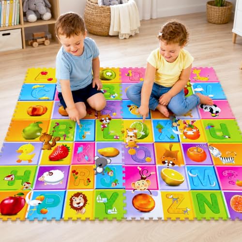 Image of VGRASSP Alphabet Puzzle Playmat Waterproof, Anti Skid, Double Sided Baby Crawling Floor Mat for Kids (24 X 24 Inch Each Tile)