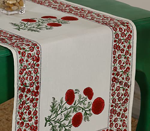 Image of Ravaiyaa - Attitude is everything Cotton Hand Block Printed Table Runner Bed Runner Table Bed Decor (Red Marigold)
