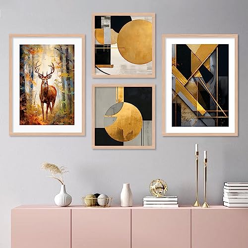ARTELLY Modern Art Framed Wall Paintings For Wall/Home Decoration Living Room Bedroom Frames For Office Hotel Cafe Wall Art Dining Area Decor Big Size Decorative Artwork (Set of 4) (Art Deco, 2)