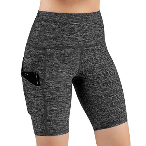 Anglewolf Yoga Shorts for Women Workout Shorts Tummy Control Running Shorts with Side Pockets,Womens Active Running Yoga Short Workout Shorts(C Gray,L)