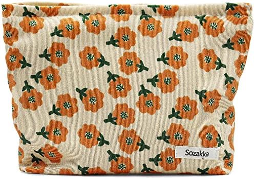 WAYSEAR Makeup bag, Flower Cosmetic Bags for Women Girls, Large Capacity Corduroy Makeup Bag, Travel Toiletry Bag, Cosmetic Organizer Bag Zipper Pouch