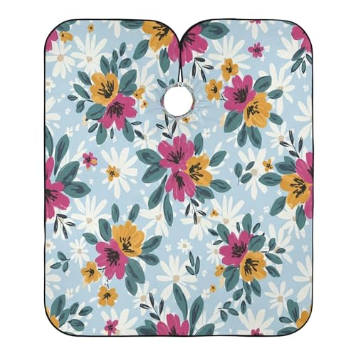Capa para corte de cabello con racimos florales pintados a mano, impermeable, profesional para barbería y salón con cierre ajustable de broches miniatura 2