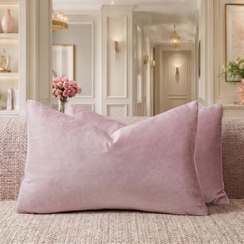 Image of GIGIZAZA Decorative Small Lumbar Pillow Covers,Cushion Covers Velvet Pink Pillows,Sofa Throw 12 X 20 Pillow Covers