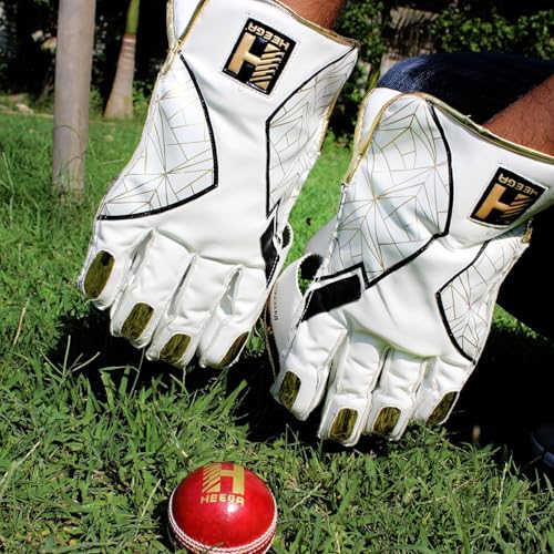 Image of Heega Intense White PU Leather Cricket Wicket Keeping Gloves Suitable for Professional Players | Durable Construction, Superior Grip, High-Density Finger Protection, Ergonomic Design (Youth)