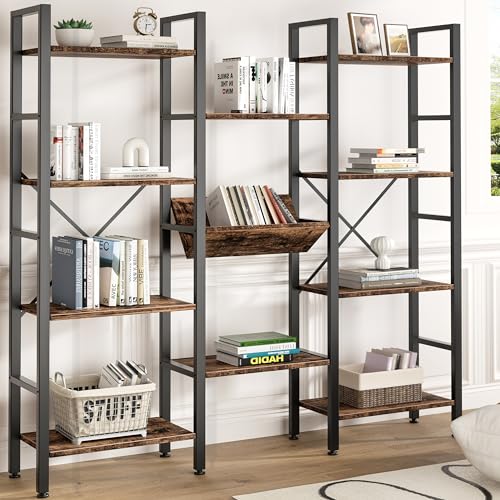 Shintenchi Estantería industrial, estantería triple de 4 niveles de 71.6 pulgadas con 11 estantes de exhibición abiertos, estantería grande Etagere para tocadiscos, estante ancho para libros para el