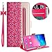 Produktbild Reißverschluss Brieftasche für Samsung Galaxy S10 Plus,Gurt Wallet Handyhülle für Samsung Galaxy S10 Plus,Moiky Stilvoll Heiß Rosa Spitze Blume Malerei Klappbar Stand Leder Handytasche