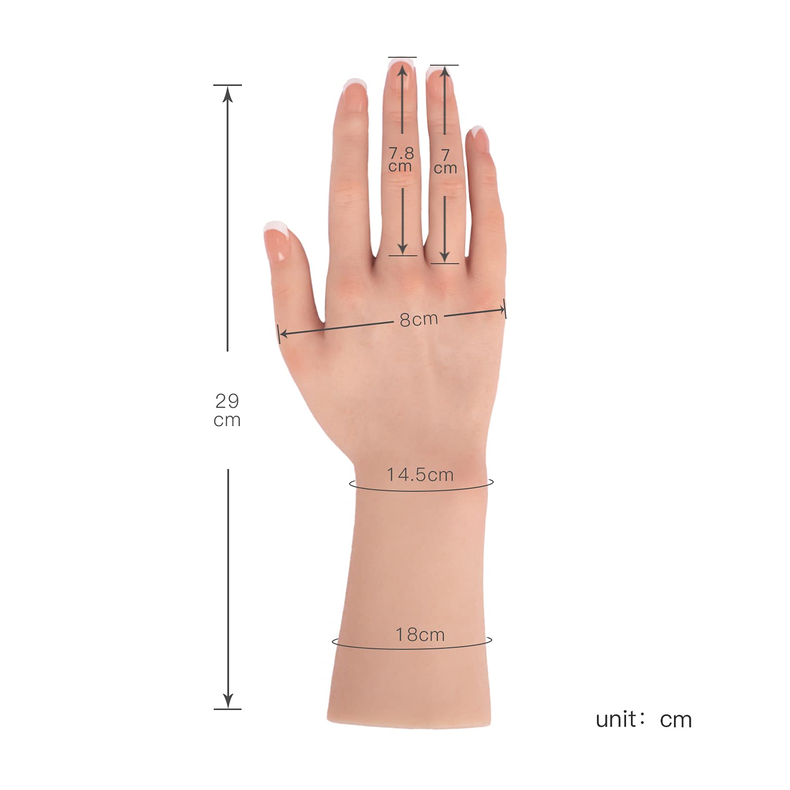 KUMIHO Realistic Silicone Female Hand Model Fake Hand for Jewelry Display Tattoo Training Practice Art Sketch with Nails, 1 Pair -with Skeleton, White: Nude 1 Pair -With Skeleton