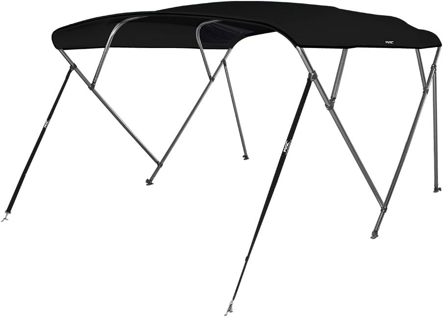 MSC 3 Bow 4 Bow Bimini Top Boat Cover,600D Solution Dyed Polyester,2 Support Poles& 4 Adjustable Straps Included