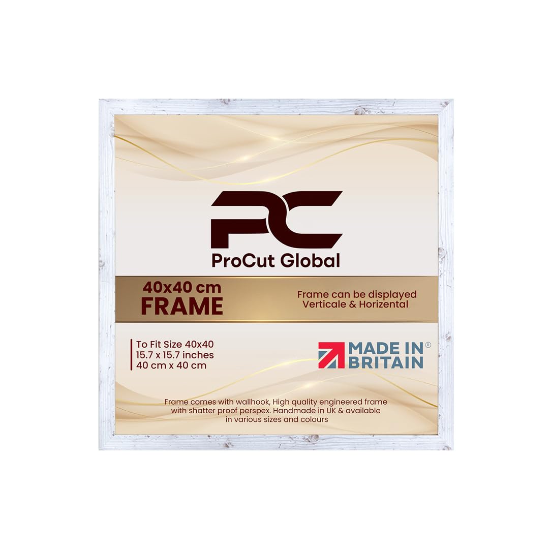 Procut Global 40X40CM White Rustic Picture Frames - Modern Wooden Photo Frame with Shatterproof Perspex for Wall or Tabletop - Perfect for Posters, Certificates, Prints - Sizes & Colors Available