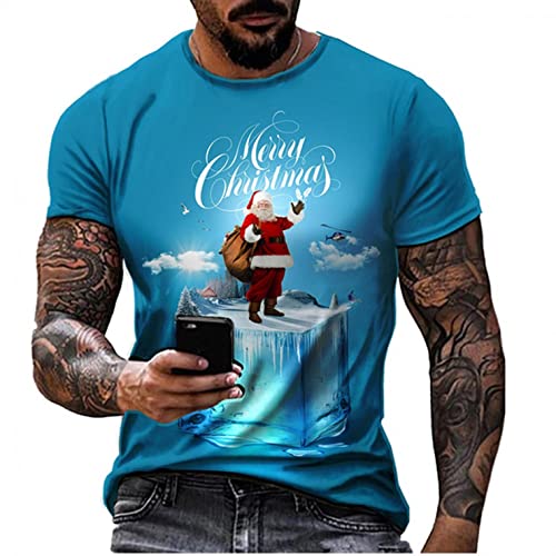 Zhiyao Camiseta de Navidad para hombre, regalo de Navidad, jersey de Papá Noel, disfraz de cosplay, ropa de calle, regalo ideal, 16 azul, XL