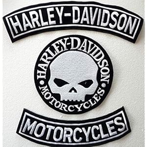 Harley-Davidson Doodskop Patch voor motorfiets, doodskop, groot, zilverkleurig, 3 stuks