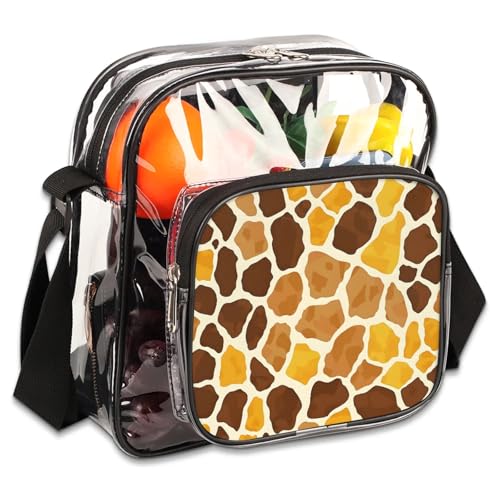 Clear Crossbody Bag Stadium Approved Giraffe Skin Transparent Bag for Festivals, Sports Events, Concerts,Beach Bag for Women Men Clear Purse with Front Pocket Messenger Bag with Adjustable Strap
