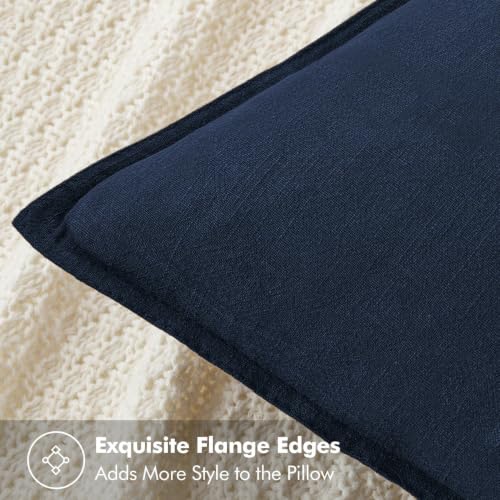 Image of MIULEE Decorative Linen Pillow Covers 22x22 Inch Navy Blue Boho Farmhouse Neutral Couch Throw Pillows for Bed Pack of 2 Accent Modern Pillowcase Sofa Livingroom Home Decor