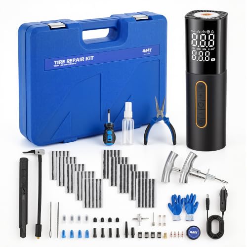 Image of OMT Flat Tire Repair Kit with Air Compressor, Portable Tire Plug Kit