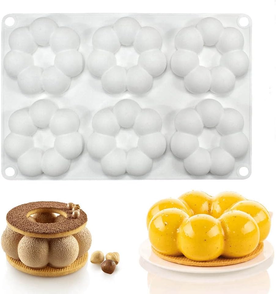mostsom Silicone Mold Flower Shaped Silicone Donut Molds, Baking Pans, 6-Cavity Reusable Cake Maker Cookie Tray for Kitchen, Dishwasher, Oven, Microwave, Freezer Safe (Flower Donut J)