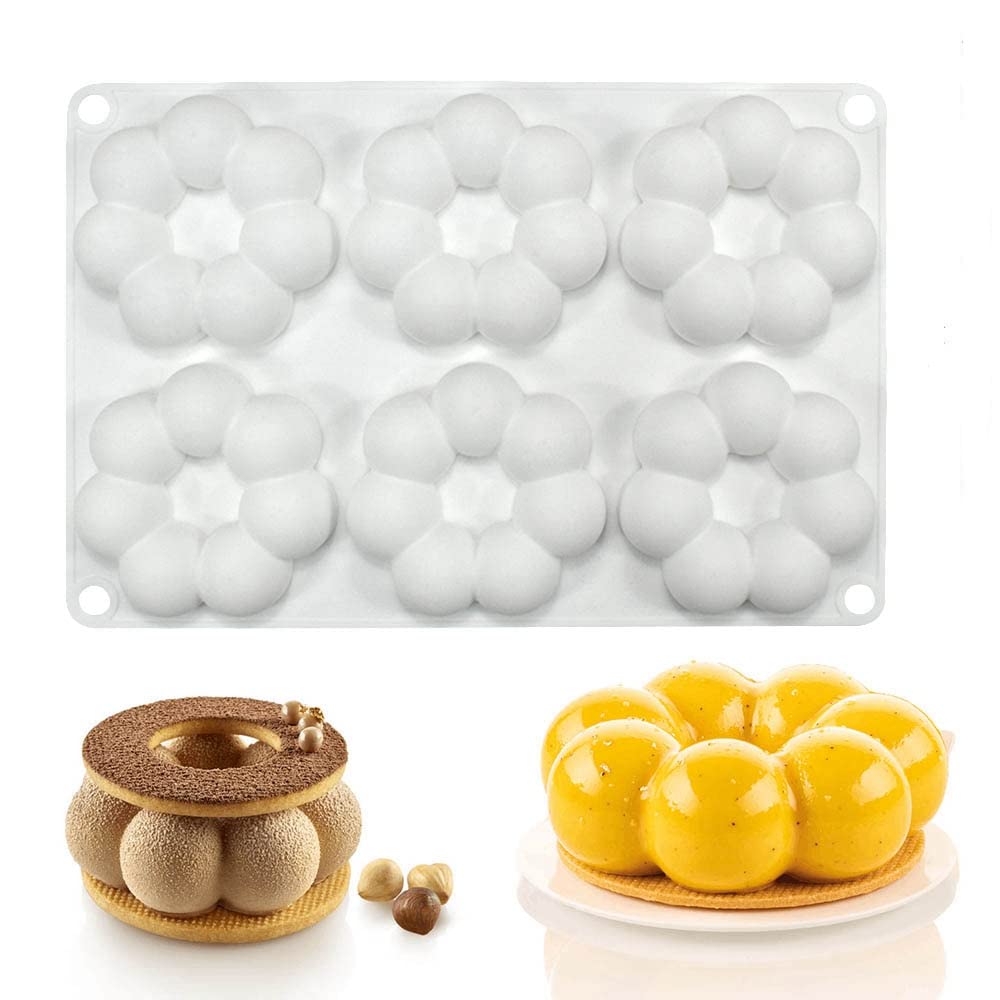 mostsom Silicone Mold Flower Shaped Silicone Donut Molds, Baking Pans, 6-Cavity Reusable Cake Maker Cookie Tray for Kitchen, Dishwasher, Oven, Microwave, Freezer Safe (Flower Donut J)