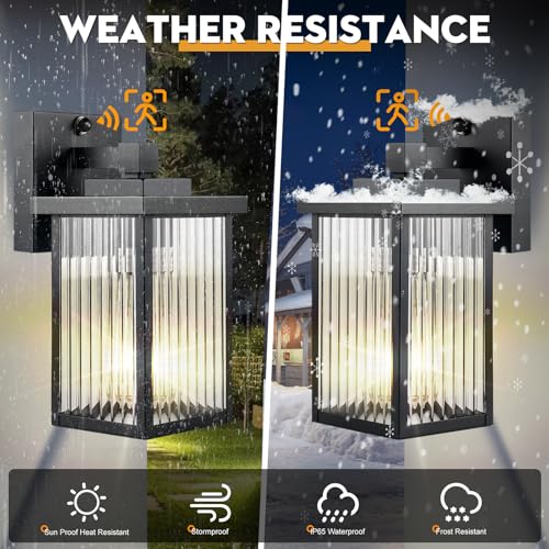 Image of 2 Pack Outdoor Motion Sensor Lights, Dusk to Dawn Outdoor Wall Light Fixtures, Waterproof Exterior Lighting for Front Porch, Garage, Entryway, Yard, House (Black)