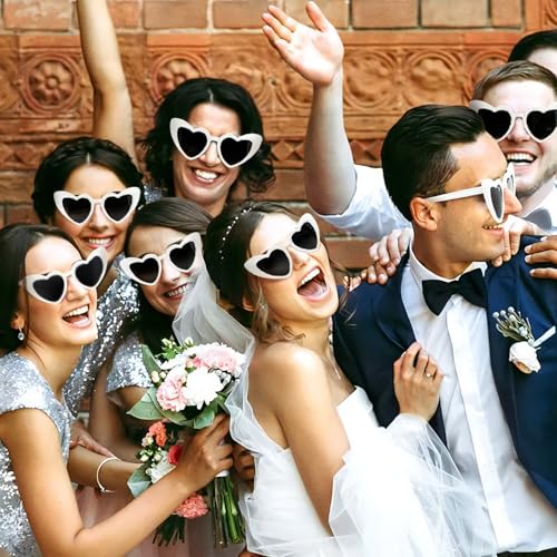 Pibupibu Wedding Favors for Guests, 12 Pack White Heart Shaped Sunglasses Bulk Wedding Party Glasses2