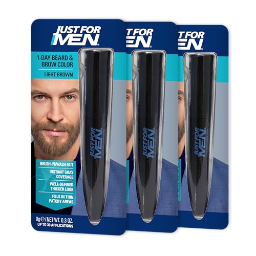 Just for Men 1-Day Beard & Brow Color Temporary Color for Beard and Eyebrows For a Fuller Well-Defined Look Up to 30 Applications Light Brown Ships in Eco-Friendly Packaging (Pack of 3)