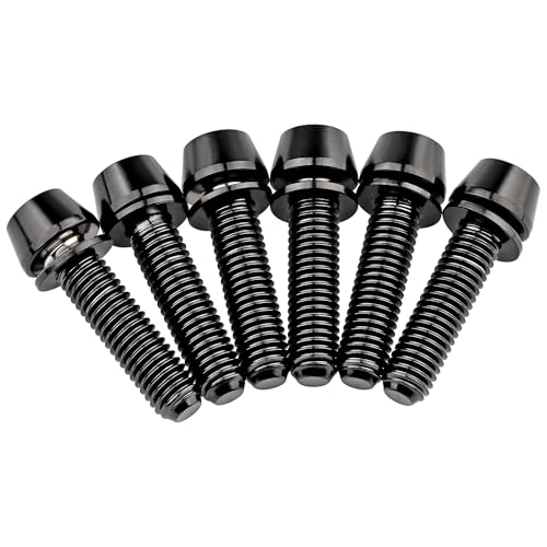 Image of Titanium Ti Allen Hex M5x16 18mm Tapered Head Bolt with Washer Screw for Bicycle Stem Parts Pack of 6 (Black, M5x18mm)