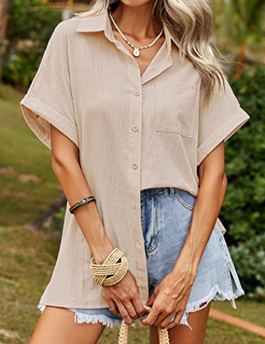 Hotouch Blouse For Women Button Down Shirt Collared Shirt Women Long Sleeve Business Casual Tops Light Khaki Xl #TOP2