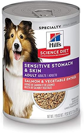 Hill's Science Diet Wet Dog Food, Adult, Sensitive Stomach & Skin, Salmon & Vegetable Entrée, 12.8 oz. Cans, 12-Pack