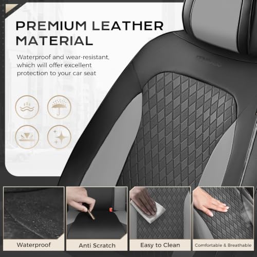 Image of Coverado Car Seat Covers Full Set, Leather Seat Covers for Cars, Waterproof Car Seat Protectors, Front and Back Car Seat Cushions Automotive Seat Covers Universal Fit for Most Cars, Black&Gray