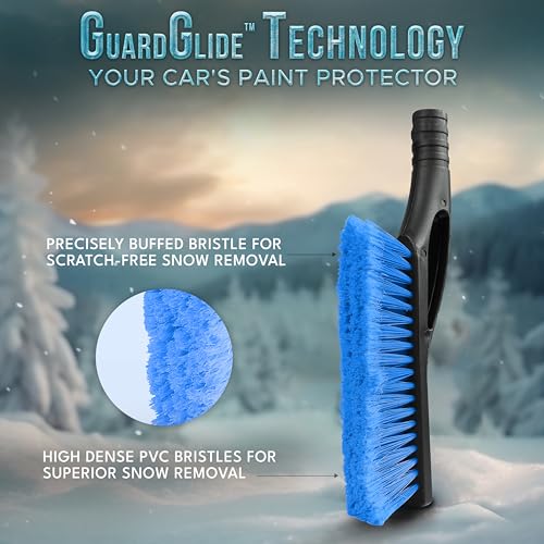 Image of EcoNour 27 inch Aluminum Car Snow Scraper and Brush | Weaved Bristle Head | Metal Body Ice Scraper for Car Windshield | Tough Show Shovel with Ergonomic Foam Grip Winter Accessory