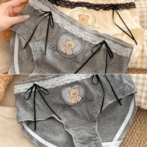 Cute Bear-printed Panties for Teen Girls Ruffled Trim Frilly Mid Waist Briefs Cotton Crotch Underwear Bow Decor Lace4