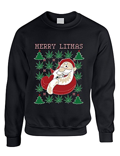 Allntrends Adult Crewneck Santa Litmas Merry Christmas Ugly Sweater (3XL, Black)