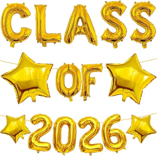 Class of 2026 Balloons Class of 2026 Graduation Decorations Hanging Foil Balloons Letter for High School College Grad Graduation Party Decorations Supplies(Golden)