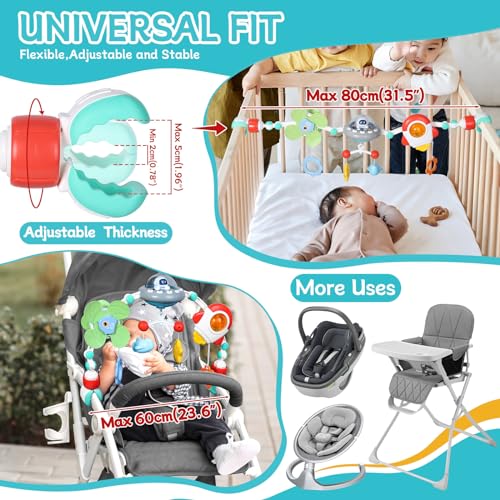 Image of Orzbow Stroller Arch Toy for Baby, Musical Carseat Toys Hanging with Teething, Baby Mobile for Crib Bassinet Car Seat and Bouncer, Car Seat Activity Toy for Babies 0-12 Months