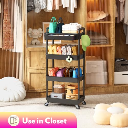 Image of SUNALLY Makeup Cart Organizer with Drawer,4 Tier Rolling Makeup Cart, Black