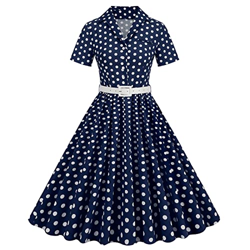 Image of 1950s Dresses for Women Vintage Rockabilly Retro Short Sleeve Tie Midi Dress Cocktail Party Evening Prom Gown