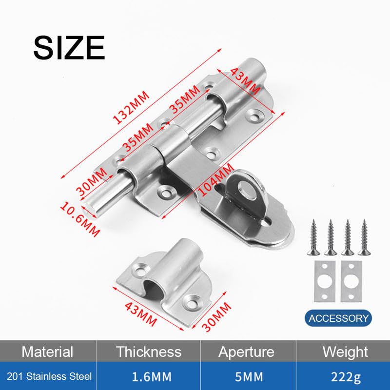 4 Inches Heavy Duty Gate Latch Sliver Stainless Steel Door Lock Bolt,Barrel Sliding Door Lock for Bathroom,Bedroom,Garden Doors - Image 2