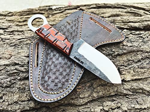 TAC KNIVES 7'' Full Tang Fixed Blade Outdoor Camping Hunting Knife In Sheath Gift For Him | 1095 High Carbon Steel Knife | SKINNER Knife Gift | Cowboy knives | Pancake leather sheath (ORANGE)