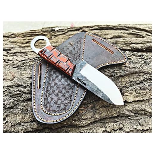TAC KNIVES 7'' Full Tang Fixed Blade Outdoor Camping Hunting Knife In Sheath Gift For Him | 1095 High Carbon Steel Knife | SKINNER Knife Gift | Cowboy knives | Pancake leather sheath (ORANGE)