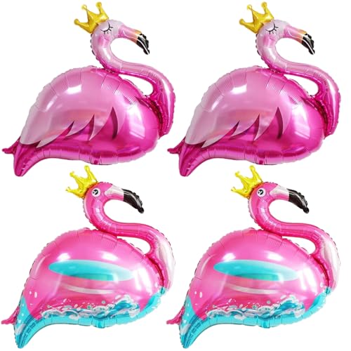 Palloncino Fenicottero Rosa, 4 Pezzi Palloncini Fenicotteri Rosa, Festa Hawaiana Palloncino, Palloncini Fenicotteri in Alluminio per Decorazioni Estive, Feste in Spiaggia e in Piscina