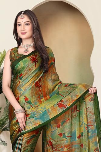 Image of SUPERLAXMI Women's Chiffon Floral Printed Saree with Blouse Piece