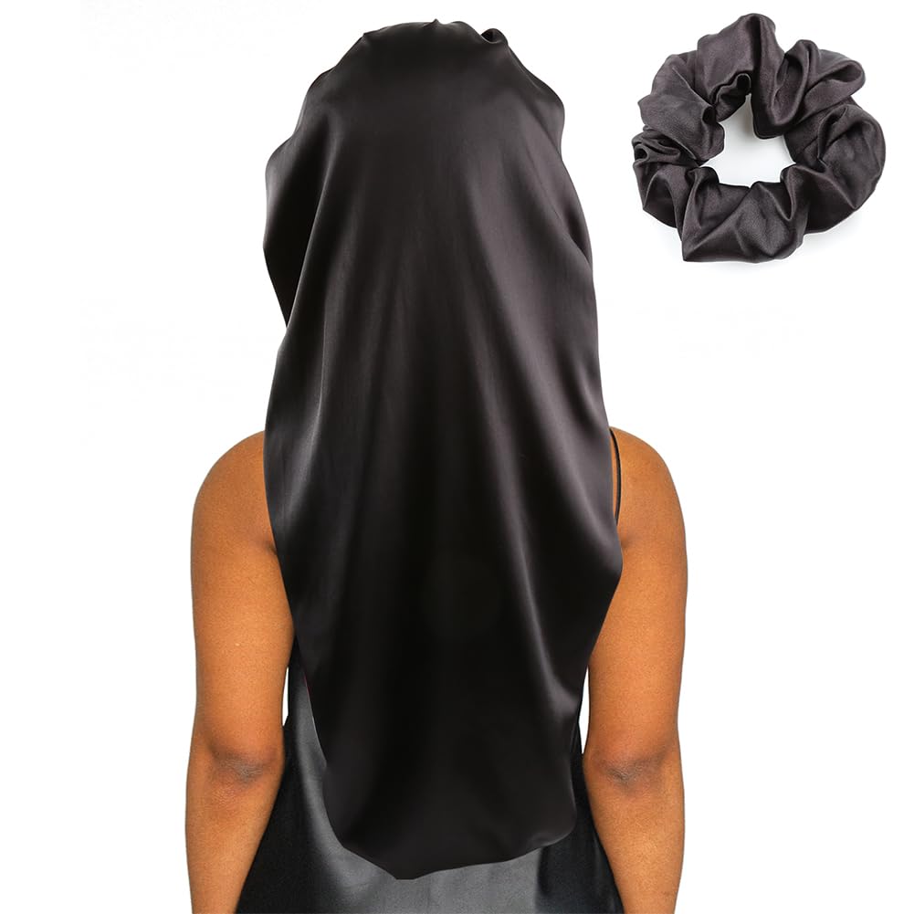 sent hair XXL Double-Layer Satin Bonnet Sleeping Cap, Oversized 30inch Silky Hair Bonnet for Women Braids/Curly/Long Hair/Dreadlocks - Wide Elastic