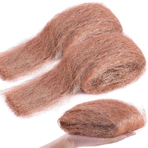Image of Teenyyou 2 Pcs 3.5 Ounce Copper Wool Pads Soft and Reusable Wool Skein to Polish, Smooth, Stand Strip Wood and Metal Surface Oxide